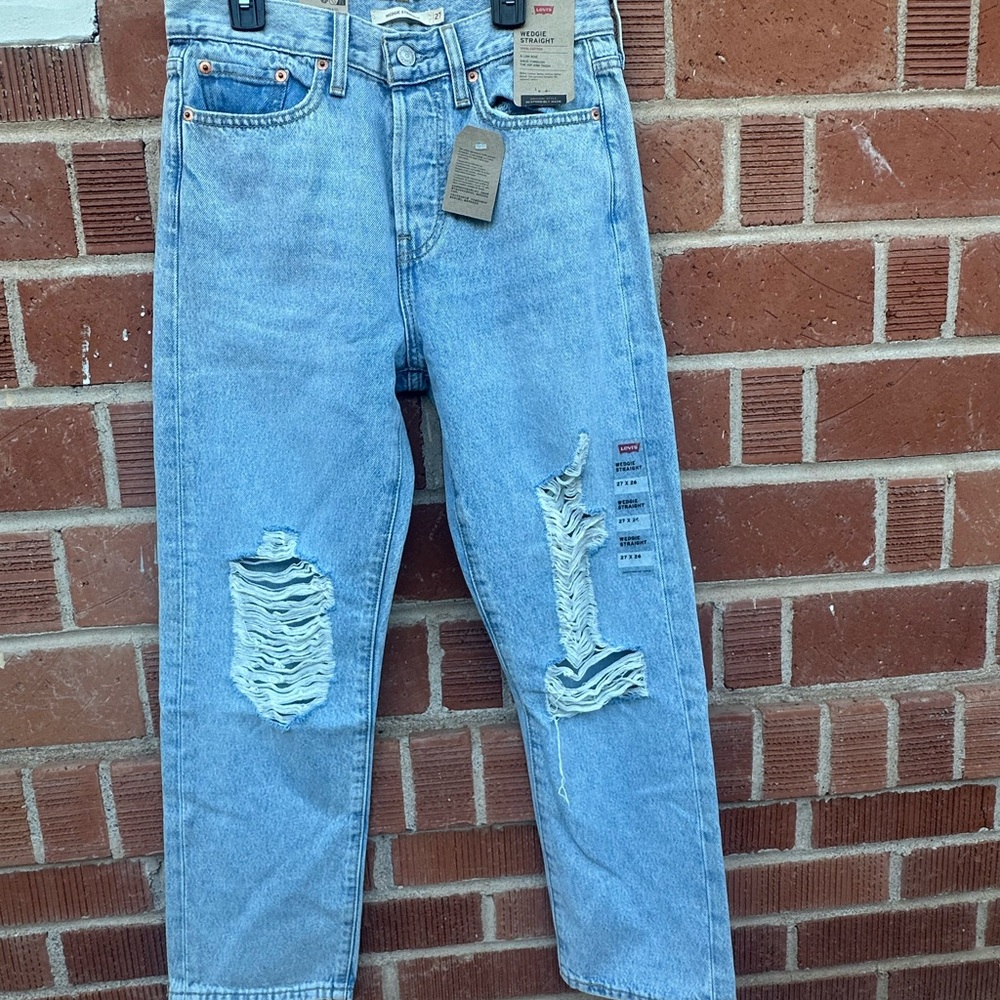 Levi's Light Blue Straight Jeans with Distressed Details